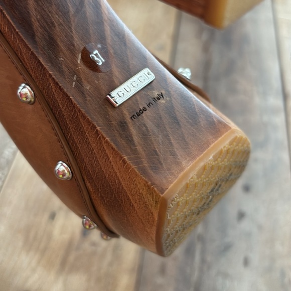 Gucci VINTAGE Brown Leather Marina Horsrbit Platform Mules - Picture 9 of 12